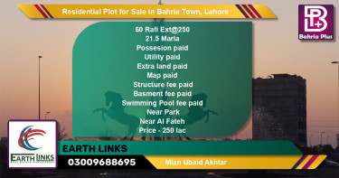 Residential Plot for Sale in Sector E - Rafi Ext. Block -  Bahria Town, Lahore - (BP-121396)