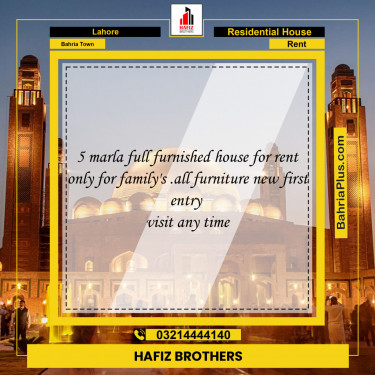 Residential House for Rent in Bahria Town, Lahore - (BP-121464)