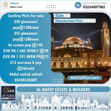 Residential Plot for Sale in Sector F - Ghaznavi Block -  Bahria Town, Lahore - (BP-121504)