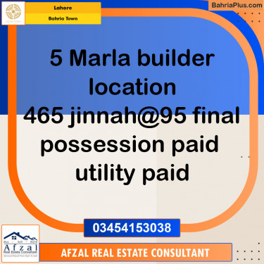 Residential Plot for Sale in Sector E - Jinnah Block -  Bahria Town, Lahore - (BP-121539)