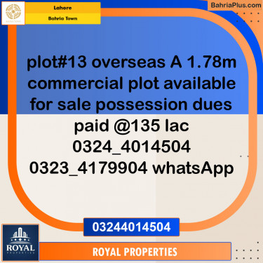 Commercial Plot for Sale in Overseas A -  Bahria Town, Lahore - (BP-121684)