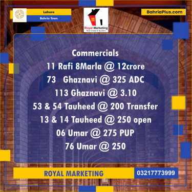 Commercial Plot for Sale in Sector E - Rafi Block -  Bahria Town, Lahore - (BP-121699)