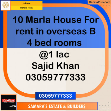 Residential House for Rent in Bahria Town, Lahore - (BP-121759)