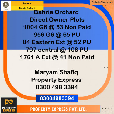Residential Plot for Sale in Phase 4 - G6 Block -  Bahria Orchard, Lahore - (BP-121796)