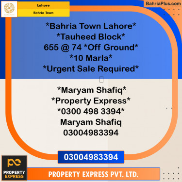 Residential Plot for Sale in Sector F - Tauheed Block -  Bahria Town, Lahore - (BP-121799)