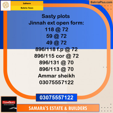 Residential Plot for Sale in Sector E - Jinnah Ext. Block -  Bahria Town, Lahore - (BP-121838)