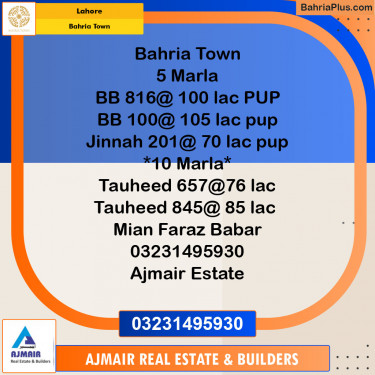 Residential Plot for Sale in Sector D - BB Block -  Bahria Town, Lahore - (BP-121971)