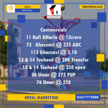Commercial Plot for Sale in Sector E - Rafi Block -  Bahria Town, Lahore - (BP-121979)