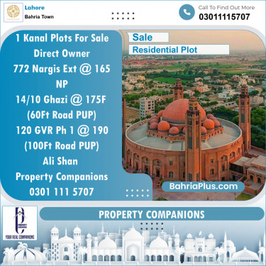 Residential Plot for Sale in Sector C - Nargis/Hussain Ext. -  Bahria Town, Lahore - (BP-121980)