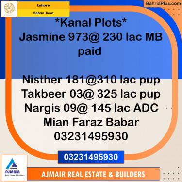 Residential Plot for Sale in Sector C - Jasmine Block -  Bahria Town, Lahore - (BP-121998)