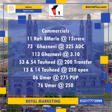 Commercial Plot for Sale in Sector E - Rafi Block -  Bahria Town, Lahore - (BP-122064)