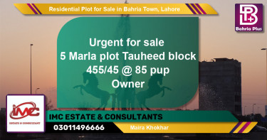 Residential Plot for Sale in Sector F - Tauheed Block -  Bahria Town, Lahore - (BP-122080)