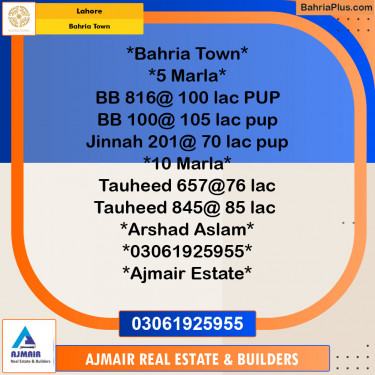 Residential Plot for Sale in Sector D - BB Block -  Bahria Town, Lahore - (BP-122200)