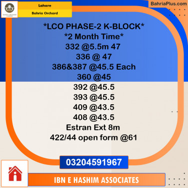 Residential Plot for Sale in Phase 2 - K Block -  Bahria Orchard, Lahore - (BP-122214)