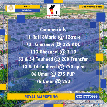 Commercial Plot for Sale in Sector E - Rafi Block -  Bahria Town, Lahore - (BP-122429)