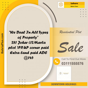 Residential Plot for Sale in Sector E - Johar Block -  Bahria Town, Lahore - (BP-122497)