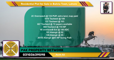 Residential Plot for Sale in Overseas A -  Bahria Town, Lahore - (BP-122536)