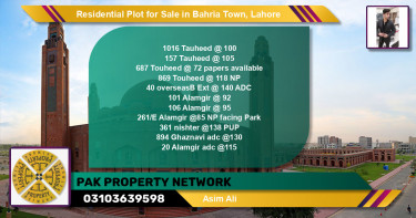 Residential Plot for Sale in Sector F - Tauheed Block -  Bahria Town, Lahore - (BP-122545)