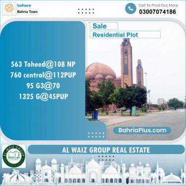 Residential Plot for Sale in Sector F - Tauheed Block -  Bahria Town, Lahore - (BP-122591)