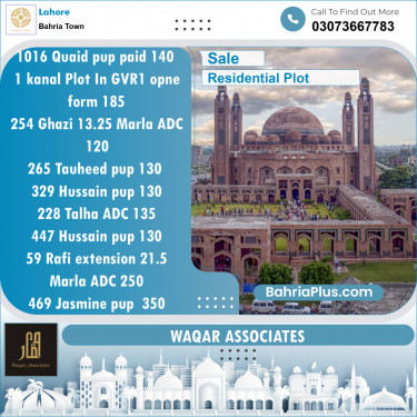 Residential Plot for Sale in Sector E - Quaid Block -  Bahria Town, Lahore - (BP-122830)