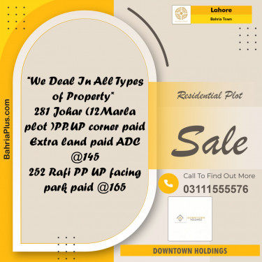 Residential Plot for Sale in Sector E - Johar Block -  Bahria Town, Lahore - (BP-123140)