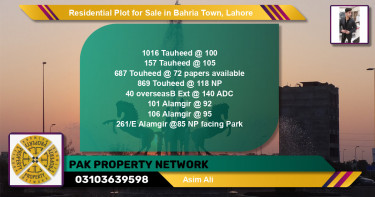 Residential Plot for Sale in Sector F - Tauheed Block -  Bahria Town, Lahore - (BP-123158)