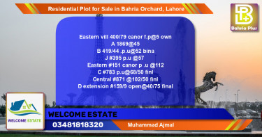 Residential Plot for Sale in Bahria Orchard, Lahore - (BP-123320)