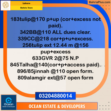 Residential Plot for Sale in Sector C - Tulip Block -  Bahria Town, Lahore - (BP-123331)