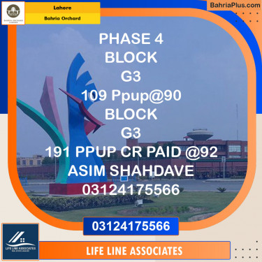 Residential Plot for Sale in Phase 4 - G3 Block -  Bahria Orchard, Lahore - (BP-123369)