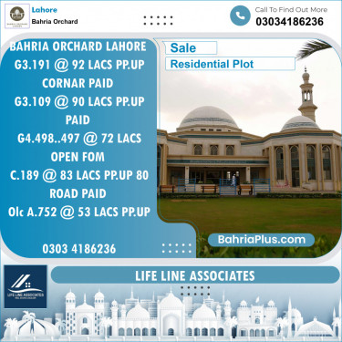 Residential Plot for Sale in Phase 4 - G3 Block -  Bahria Orchard, Lahore - (BP-123391)