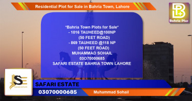 Residential Plot for Sale in Sector F - Tauheed Block -  Bahria Town, Lahore - (BP-123411)