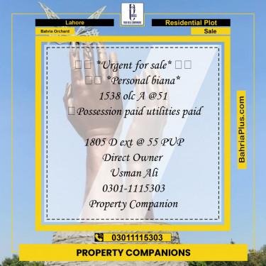 Residential Plot for Sale in Bahria Orchard, Lahore - (BP-123667)