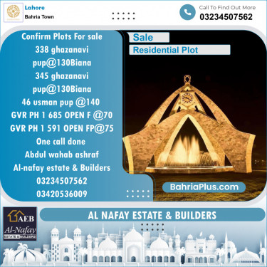 Residential Plot for Sale in Bahria Town, Lahore - (BP-123776)