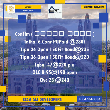 Residential Plot for Sale in Bahria Town, Lahore - (BP-123944)
