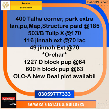 Residential Plot for Sale in Bahria Town, Lahore - (BP-124114)