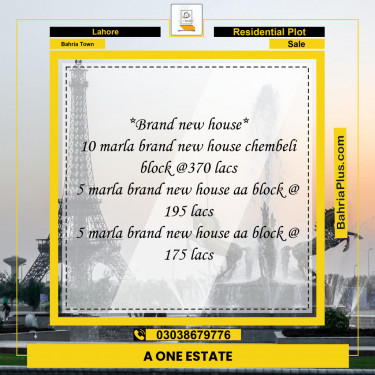 Residential Plot for Sale in Bahria Town, Lahore - (BP-124209)