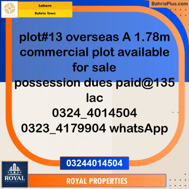Commercial Plot for Sale in Bahria Town, Lahore - (BP-124422)