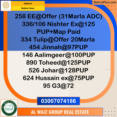 Residential Plot for Sale in Bahria Town, Lahore - (BP-124431)