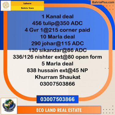 Residential Plot for Sale in Bahria Town, Lahore - (BP-124455)