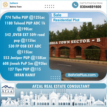 Residential Plot for Sale in Bahria Town, Lahore - (BP-124678)