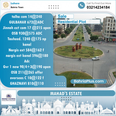 Residential Plot for Sale in Bahria Town, Lahore - (BP-124683)
