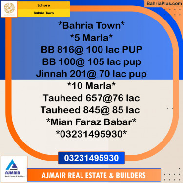 Residential Plot for Sale in Bahria Town, Lahore - (BP-124981)