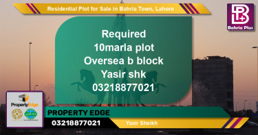 Residential Plot for Sale in Bahria Town, Lahore - (BP-125079)