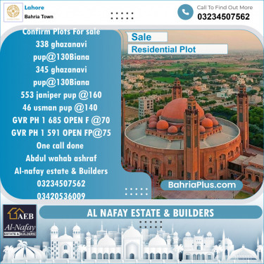 Residential Plot for Sale in Bahria Town, Lahore - (BP-125493)