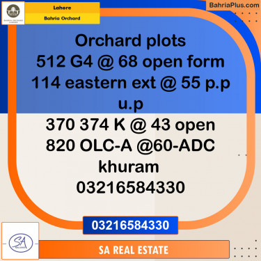Residential Plot for Sale in Bahria Orchard, Lahore - (BP-125615)