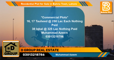 Residential Plot for Sale in Sector F - Tauheed Block -  Bahria Town, Lahore - (BP-125870)