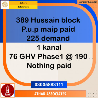 Residential Plot for Sale in Bahria Town, Lahore - (BP-125939)