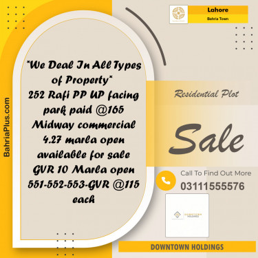 Residential Plot for Sale in Bahria Town, Lahore - (BP-126042)