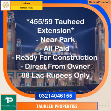 Residential Plot for Sale in Sector F - Tauheed Block -  Bahria Town, Lahore - (BP-126131)