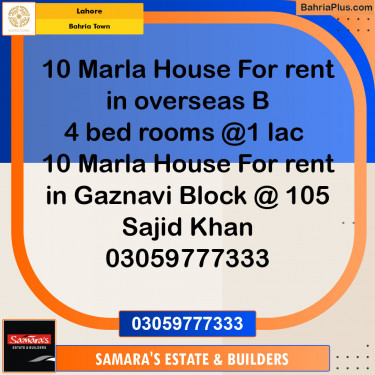 Residential House for Rent in Bahria Town, Lahore - (BP-126339)